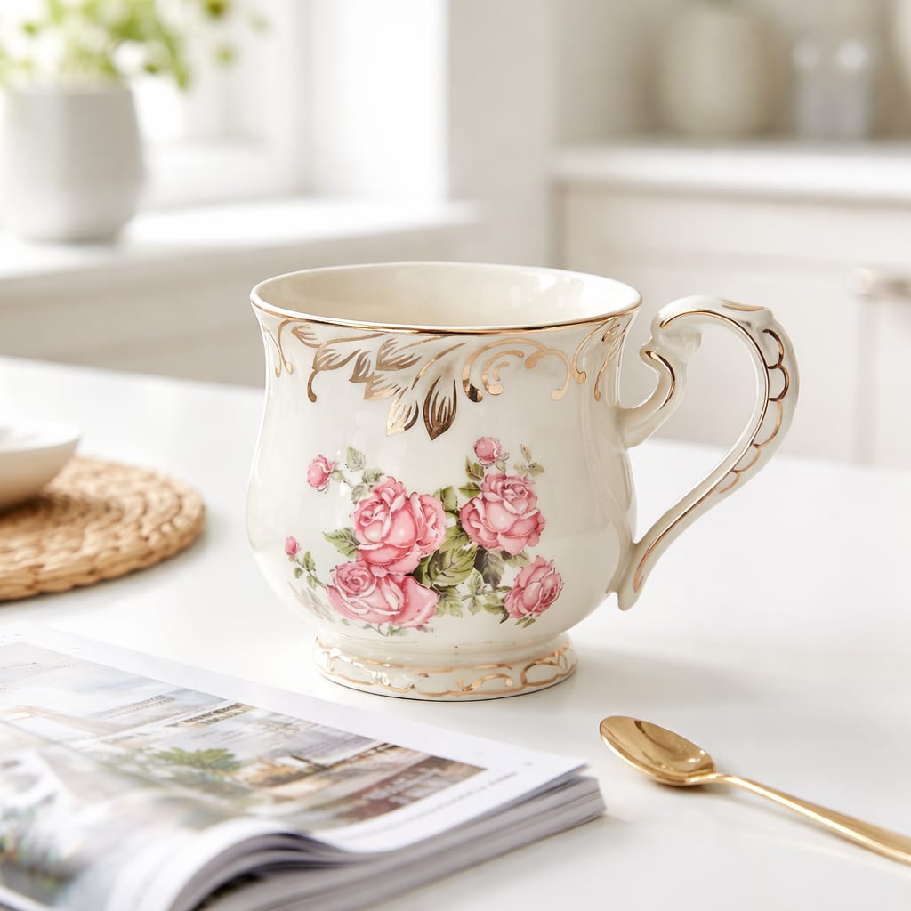 Tasse mit romantischem Blumenmuster