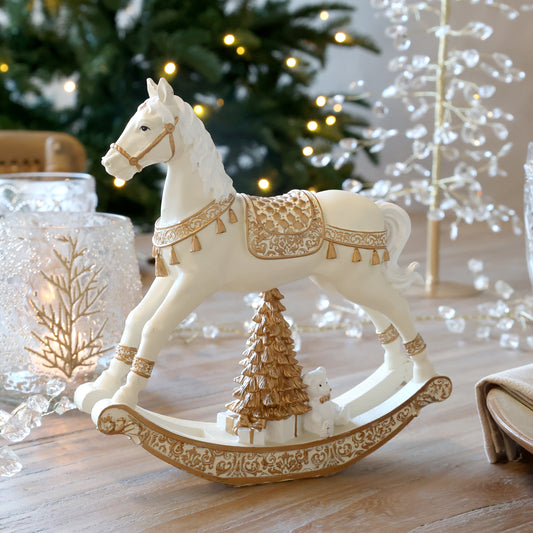 Noël Schaukelpferd mit Geschenken